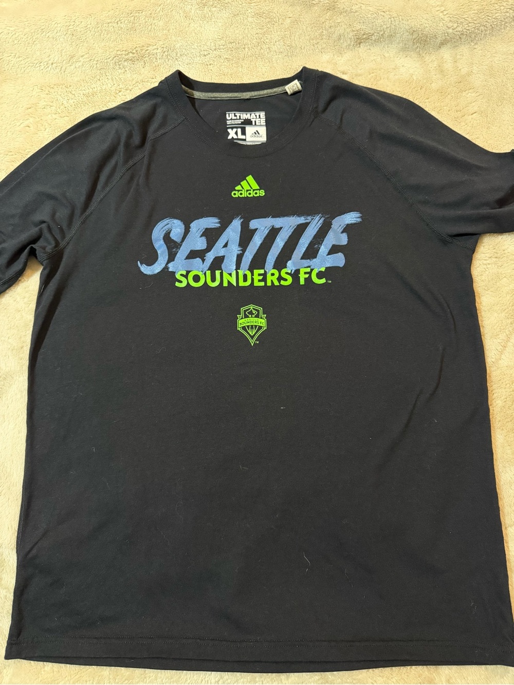 Adidas Seattle Sounders FC Ultimate Tee Black Men’s XL Climalite MLS